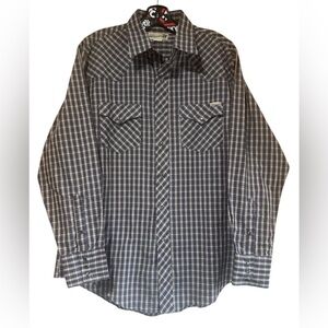 Vintage 90's Roebucks Grey Snap Western Plaid Shirt Large EUC